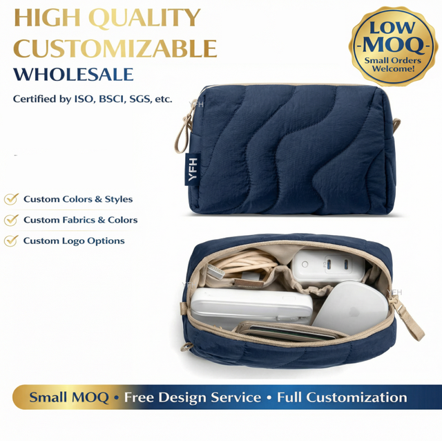 Wholesale Custom Soft Quilted Electronics Organizer Pouch Shockproof Cable Storage Bag Tech Case for Travel Accessories