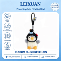 Gantungan Kunci Boneka Penguin Abu-abu Putih Lucu, Liontin Tas, Liontin Boneka Penguin Rajut, Topi, Pita Biru, Bunga Merah, Aksesoris Oranye