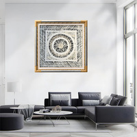 Décoration murale carrée marocaine tissée à la main avec cadre doré, style bohème, pour maison d'hôtes, chevet, dossier de canapé, restaurant, tableau suspendu en écorce