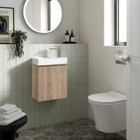 Design classique européen 400mm vestiaire suspendu en bois massif MDF ensemble de vanité de salle de bain unité avec lavabo en céramique