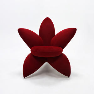 Lily Flower Design Modern Red Velvet Recliner Sofa for Living Room or Hotel <b>Balcony</b> Contemporary Accent Leisure Armchair - Product Image 5