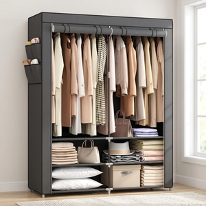 Armoire en tissu <span class=keywords><strong>SONGMICS</strong></span> durable avec 2 compartiments suspendus, étagères, 4 poches, 45x127x176cm, noir, pour chambre à coucher, salon - Product Image 5
