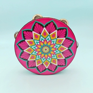 Wholesale Mandala Floral Printed Wooden Orff Percussion Instrument Tambourine <b>Drum</b> With Single Row Metal Jingles For Performance - Product Image 5
