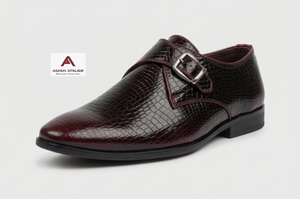 Chaussures habillées Oxford pour hommes, motif crocodile bordeaux, à boucle réglable, élégantes pour tenue de bureau formelle - Product Image 3