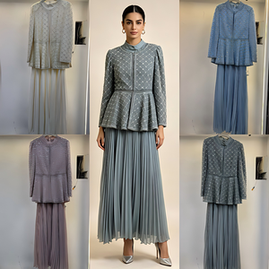 Abito Elegante a Due Pezzi con Perline di Lusso, Stile Dubai, per <span class=keywords><strong>Donne</strong></span> Musulmane, Set Maxi Plissettato per Eid, Cerimonie Formali e Feste Serali, Vendita all'Ingrosso - Product Image 2