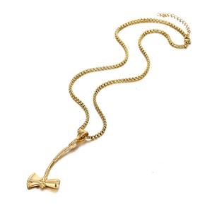 Bijoux Hip-Hop pour Hommes, Pendentif Hache en Acier Inoxydable Doré - Product Image 4