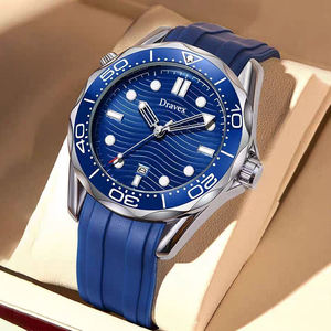 <span class=keywords><strong>Reloj</strong></span> Mecánico de Lujo para <span class=keywords><strong>Hombre</strong></span> OMEGAS, Serie Sea Horse, Resistente al Agua hasta 300 m, Caja de Acero Inoxidable, Correa de Silicona Azul - Product Image 1