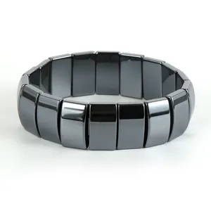 2022 Fashion Men Hand Wristband Jewelry Wholesale No-magnetic Natural Black Hematite Wide Stone Bead Wrap Bracelet For Man