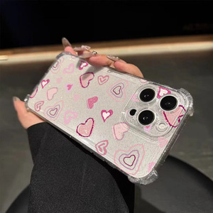 Coque de téléphone à paillettes graffiti tendance avec coins en forme de cœur, protection intégrale souple antichoc, compatible iPhone 17 Pro Max - Product Image 6