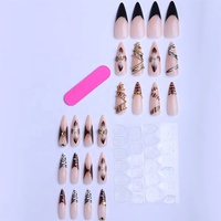 Ongles à presser élégants et classiques, haute résistance, écologiques, 24 pièces, style français, forme amande, longs, avec colle, OEM ODM, vente en gros
