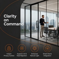 Film intelligent PDLC commutable 88% 92% 96% VLT pour vitres, portes en verre, cloisons de bureau, hôtels, salles de bain, villas