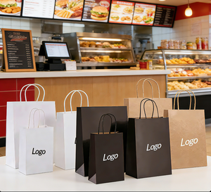 Custom Eco Friendly Biodegradable Shopping <strong>Bags</strong> Paper for Fast Food Packaging Restaurant <strong>Take</strong> <strong>Away</strong> Kraft Handle Paper <strong>Bag</strong> - Product Image 2