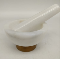 Ensemble de pilon de mortier en marbre naturel 100% de Style Nodic avec base en bois poli nouveauté broyeur d'herbes et d'épices en boîte