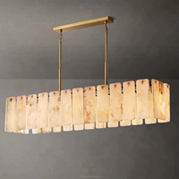 Lustre circulaire moderne américain en marbre, albâtre et onyx, très vendu, pour salle à manger, salon, chambre à coucher ; et lustre rectangulaire Calamette