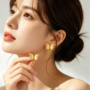 Butterfly Stud <b>Earrings</b> Gold Plated Zircon Inlaid S925 Silver <b>Posts</b> Fashion Jewelry Gift - Product Image 1