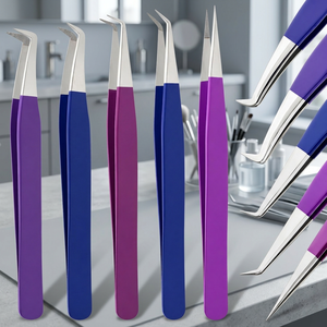 Lot de 5 pinces à cils colorées en acier inoxydable, outils de beauté de précision à pointe courbée et droite pour isolation et volume des cils - Product Image 4