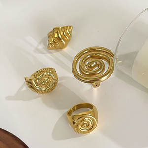 Waterproof Non Tarnish Hyperbole <b>Rings</b> 14k 18k PVD Gold Plated Fashion 316L Stainless Steel <b>Statement</b> <b>Rings</b> for Women - Product Image 3