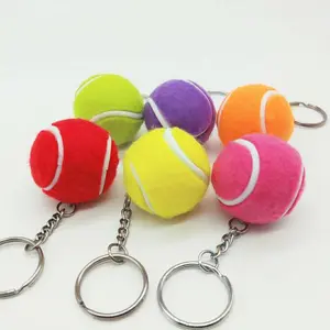 مزيج لون جميل سلسلة مفاتيح على شكل كرة تعزيز هدية التنس حلقة رئيسية كرة التنس الرياضية المفاتيح