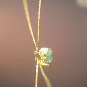 An Ye Hetian Jade Necklace Women Gold Chain Leaf Pendant Clavicle Chain Gift Fashion Jewelry Stainless Steel - Product Image 3
