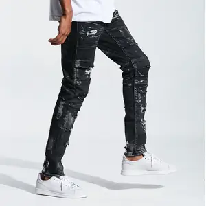 Latest design Custom logo Hip Hop ripped casual mens jeans hommes pants for men denim washed skinny stacked jeans