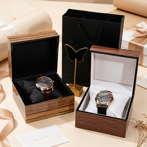 Caja de Reloj de Madera de Lujo con Interior de Cuero Suave, Estuche de Regalo para un Solo Reloj de Pulsera con Bolso Negro para Regalo Corporativo, Impresión Personalizada - Product Image 5