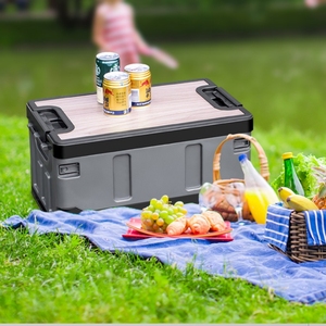 Boîte de rangement pliable 35L-65L couvercles en bois classiques grande <span class=keywords><strong>caisse</strong></span> pliable rectangulaire en plastique stockage fonctionnel de vêtements de Camping - Product Image 6