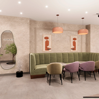 Comptoir de bar ondulé de style vert clair, texture douce et luxueuse, café, design en verre exquis, éclairage LED, étanche