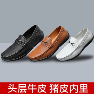 AIBOIS Mocassins pour hommes à bout rond en cuir véritable, chaussures de bureau confortables, semelle en caoutchouc noir - Product Image 5