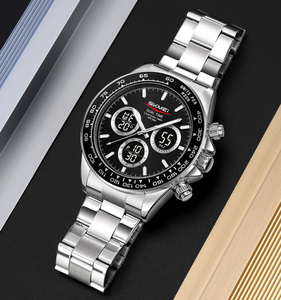 Montre numérique de luxe pour homme SKMEI 2505 avec bracelet en acier inoxydable, étanche, double affichage et fonction lumineuse, fonction alarme - Product Image 3