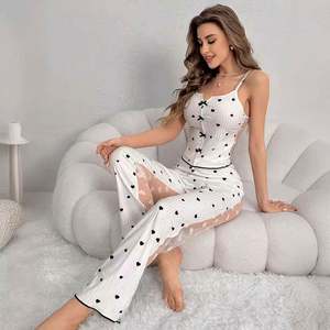 I-0537 Conjunto de Pijama de Chifón Sólido para Mujer, Ropa de Dormir de Verano, Transpirable, Cintura Elástica, Top sin Mangas, Pantalones Largos, Sexy - Product Image 2