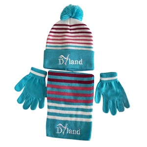 Ensemble <span class=keywords><strong>bonnet</strong></span>, écharpe et gants pour enfants, en tricot long uni 100% acrylique, pour l'hiver en plein air - Product Image 3