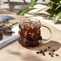 Tasse à café glacé créative en verre borosilicate transparent de 10 à 14 oz, en forme de bulle, avec poignée, pour jus, latte, cocktail