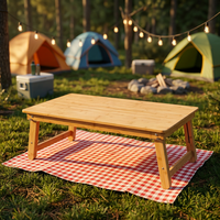 Table de pique-nique pliante en bambou et bois, style bohème, pour extérieur, table basse en bois, portable, pour camping et cuisine