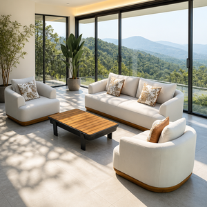 Canapé simple nordique avec base en teck, structure en aluminium, tissu extérieur, option pivotante, mousse, imperméable, anti-corrosion, <span class=keywords><strong>salon</strong></span> de <span class=keywords><strong>jardin</strong></span> - Product Image 1