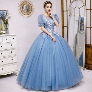 Blue Ball Gown Sweetheart Neckline Chiffon Floral Print Empire Waistline Evening Dress For Solo Performance Arts Exam Hosting - Product Image 2