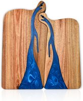 Planche à découper en résine et bois d'acacia pour couple, ensemble de 2 plateaux de service à fromage emboîtables