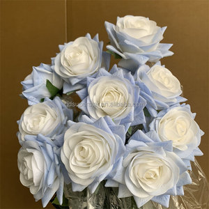 Decoración de flores de boda de alta calidad, flores artificiales de color <span class=keywords><strong>azul</strong></span> claro, <span class=keywords><strong>rosas</strong></span> de tacto Real <span class=keywords><strong>con</strong></span> un solo tallo, venta al por mayor - Product Image 2