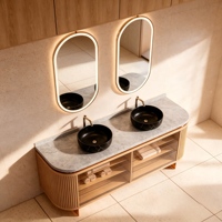 Set Cermin LED Oval yang Dapat Disesuaikan untuk Kamar Mandi dengan Wastafel Ganda RLY-123