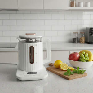 <span class=keywords><strong>Prix</strong></span> d'usine 1500W Théière multifonctionnelle en verre blanc avec élément filtrant pour la santé, utilisation en cuisine et à la maison - Product Image 1