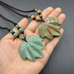 Collier pendentif en agate de cristal naturel, pierre semi-précieuse, feuille d'érable <span class=keywords><strong>canadienne</strong></span>, chaîne de pull - Product Image 5
