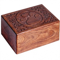 Urne funéraire vintage en bois sculpté pour animaux de compagnie, avec empreinte de patte, bordure florale, couvercle coulissant, finition polie, boîte commémorative pour cendres d'animaux, très petite