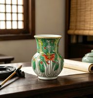 Vase en porcelaine de style antique, entièrement peint à la main, motif chou chinois, petit vase en céramique avec motifs de papillon et de libellule