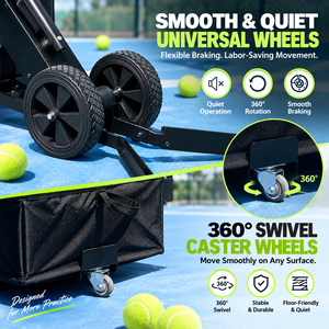 Chariot de collecte de balles grande capacité en gros, roues universelles, cadre métallique, panier en tissu Oxford 600D, capacité 120 balles, <span class=keywords><strong>tennis</strong></span> et <span class=keywords><strong>padel</strong></span> - Product Image 4