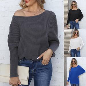 <span class=keywords><strong>Pull</strong></span> en tricot à manches longues et à rayures, de couleur unie, <span class=keywords><strong>col</strong></span> <span class=keywords><strong>bateau</strong></span>, épaules dénudées. - Product Image 2