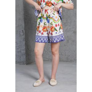 Lustrin Women's Patterned <b>Two</b>-<b>Piece</b> Set with Shorts - Stylish Beige <b>Linen</b> Look Polyester Summer Outfit for Wholesale - Product Image 4