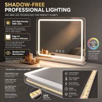 Holly Wood Large LED Makeup Mirror 58x43cm Smart Touch 3-Color USB Rechargeable Metal Frame Custom Logo Vanity Espelho Maquiagem