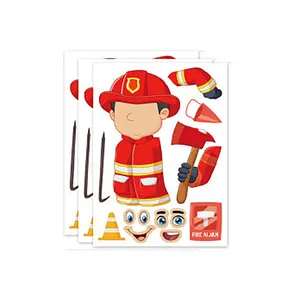 개발 교육 집중 어린이 장난감 소방관 스티커 핫 세일 화재 남자 만화 귀여운 스티커 어린이 퍼즐