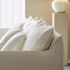 Sofá Modular Reclinable Zayshine <span class=keywords><strong>de</strong></span> Lino Blanco Estilo Wabi-Sabi Francés con Relleno <span class=keywords><strong>de</strong></span> Plumas, Conjunto <span class=keywords><strong>de</strong></span> Sofás para Sala <span class=keywords><strong>de</strong></span> Estar <span class=keywords><strong>de</strong></span> <span class=keywords><strong>3</strong></span> <span class=keywords><strong>Plazas</strong></span>, Sofá en Forma <span class=keywords><strong>de</strong></span> I para Villa - Product Image 6