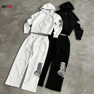 ชุดเซ็ตเสื้อฮู้ดดี้และกางเกงสตรีทแวร์สองชิ้นสำหรับผู้ชาย แบบสั่งทำพิเศษ สไตล์ฮิปฮอป ปักตัวอักษร ฮู้ดดี้ซิปโอเวอร์ไซส์ เสื้อสเวตเชิ้ต กางเกงลำลอง - Product Image 1