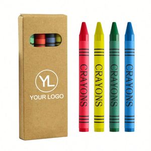 Ensemble de 4 crayons de cire miniatures portables avec logo personnalisé, couleurs assorties, boîte en papier kraft pour kits de bienvenue scolaires - Product Image 1